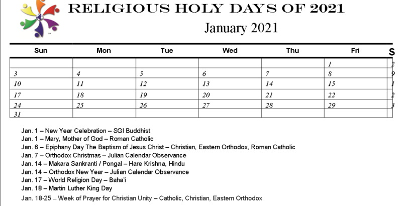 Holy Days Calendar For 2021 Printable Enjoy Arizona Interfaith