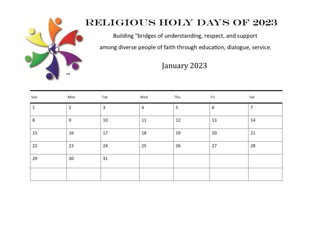NEW 2023 Holy Days Golden Rule Calendar